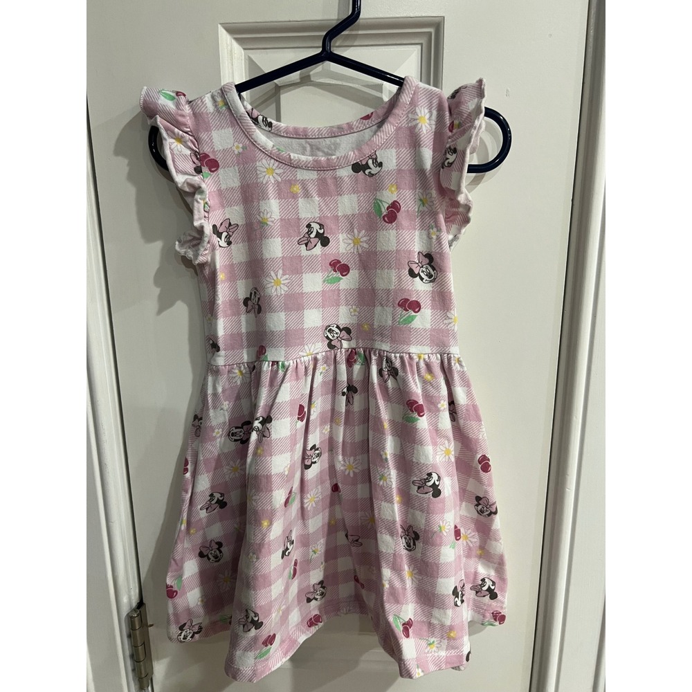 Disney Junior Minnie Mouse Pink Gingham Ruffle Sleeve Dress 3T 74D0924MI